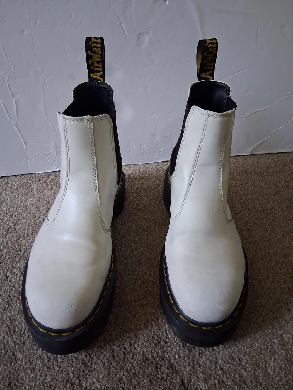 Dr. Martens 2976 Quad Platform Chelsea Boots White Leather Sz US Men 8 / Women 9
